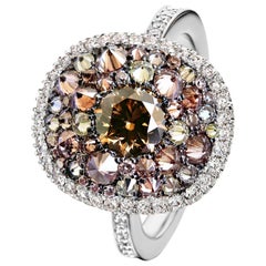 0.80 Ct. Argyle Zertifizierter brauner Diamant:: 1::50 kt. Rosa-gelb-weißer Diamantring