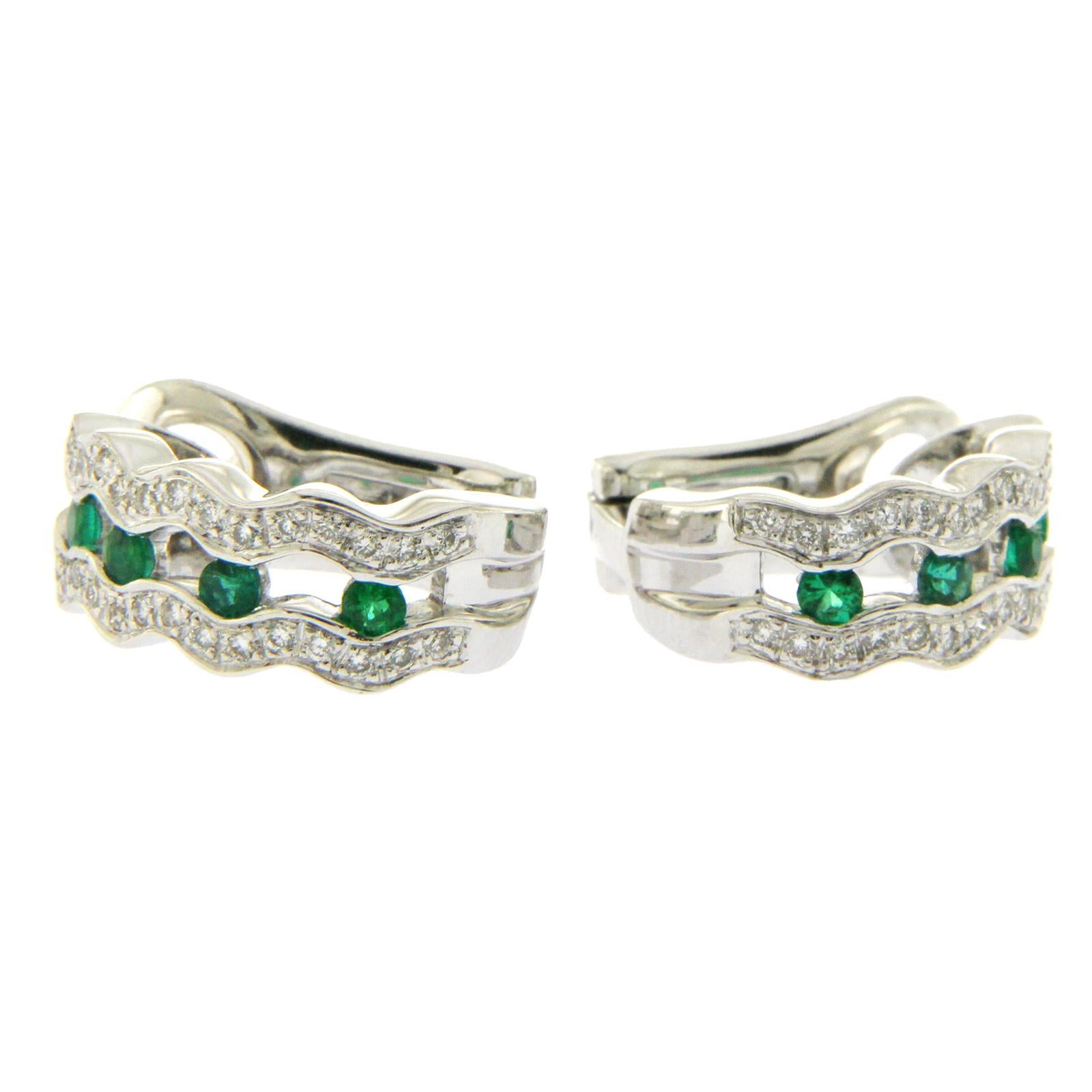 0.80 Ct Natural Emerald & 0.82 Ct Diamonds In 18k White Gold Earrings For Sale 2