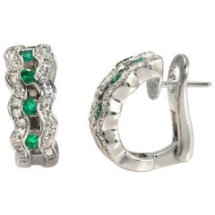 0.80 Ct Natural Emerald & 0.82 Ct Diamonds In 18k White Gold Earrings
