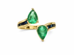 0.80 Ct Pear Cut Emerald Toi Et Moi Ring 14K Gold Emerald Toi Moi Ring Sapphire