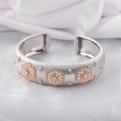 0.80 Ct Rose Gold Flower Bangle Natural Diamond Open Adjustable 18k Solid Gold