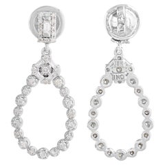 0.80 Ct SI/HI Baguette Round Diamond Dangle Earrings 18 Karat White Gold Jewelry