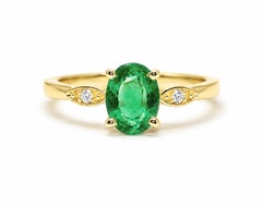 0.80 Ct Zambian Emerald Solitaire Band 14K Yellow Gold Emerald Diamond Solitaire
