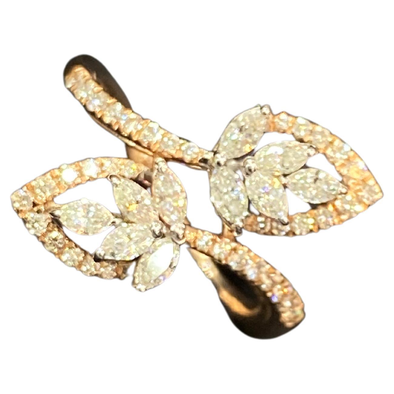 Bague de fiançailles F/VS1 en or rose 14 carats avec diamants ronds brillants marquises de 0,80 carat