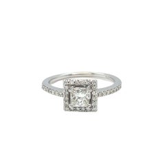 0.80 Cttw. Princess Cut Diamond Halo Engagement Ring 14K White Gold