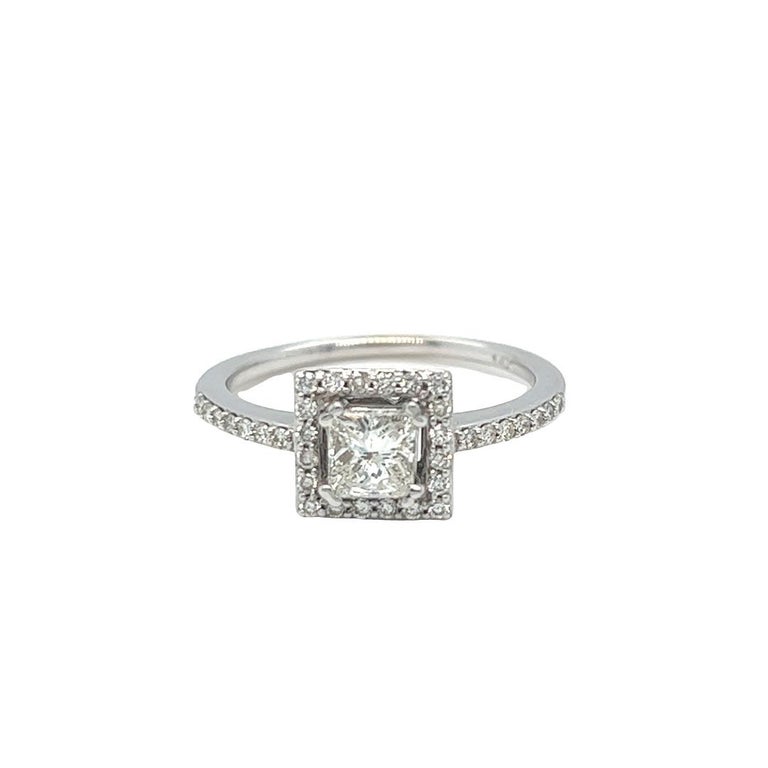 0.80 Cttw. Princess Cut Diamond Halo Engagement Ring 14K White Gold For ...