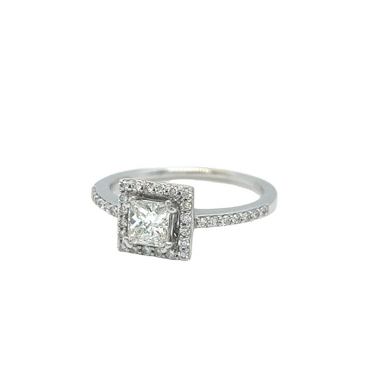 0.80 Cttw. Princess Cut Diamond Halo Engagement Ring 14K White Gold For ...
