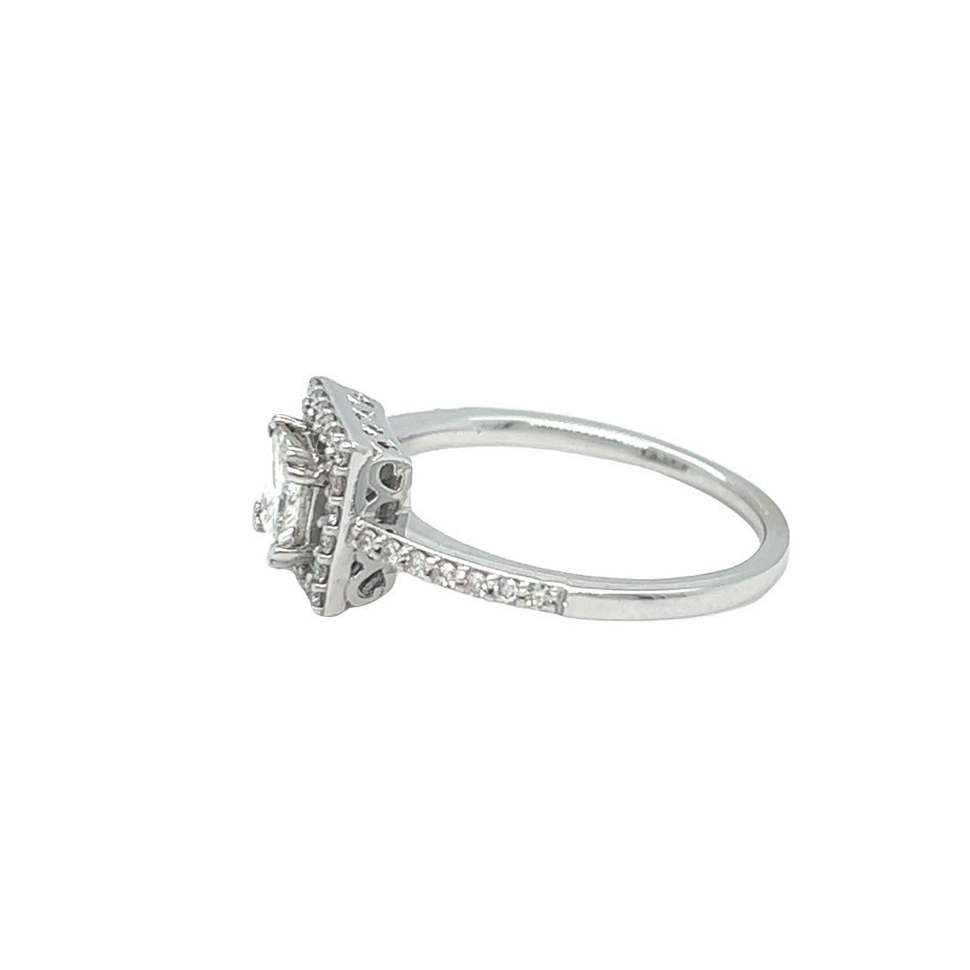 0.80 Cttw. Princess Cut Diamond Halo Engagement Ring 14K White Gold In Excellent Condition For Sale In beverly hills, CA