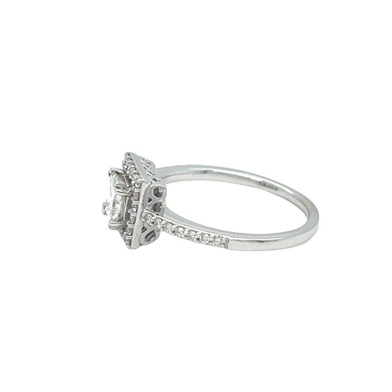 0.80 Cttw. Princess Cut Diamond Halo Engagement Ring 14K White Gold For ...