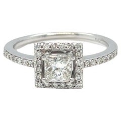0.80 Cttw. Princess Cut Diamond Halo Engagement Ring 14K White Gold