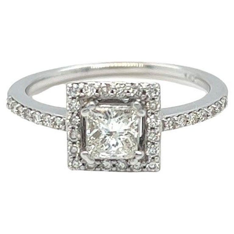 0.80 Cttw. Princess Cut Diamond Halo Engagement Ring 14K White Gold For ...