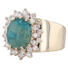 0.80 ctw Green Stone Diamond Halo Wide Band 14K Yellow Gold Size 10 Ring