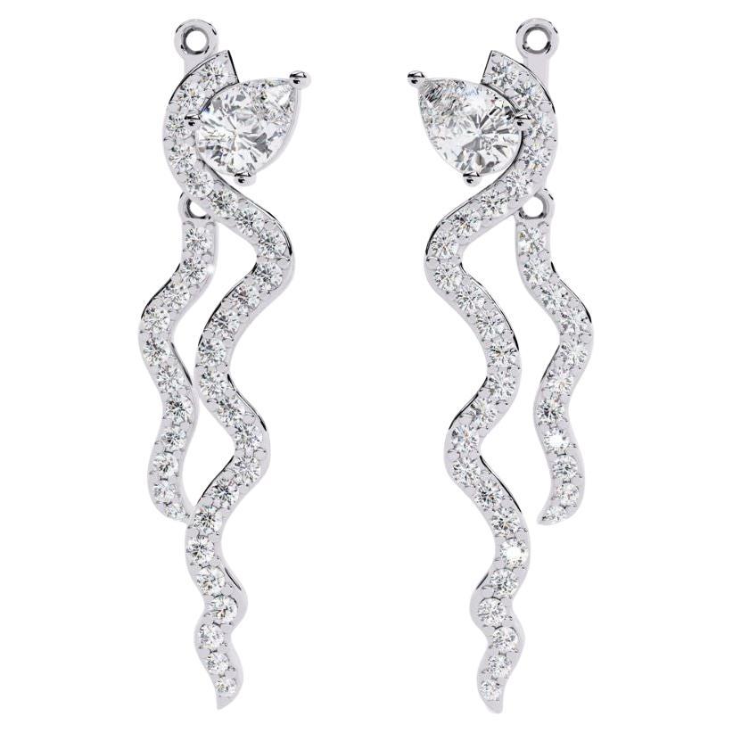 0.80 Ctw Spiral Elegance Earrings Diamond Drop Design 14K Gold