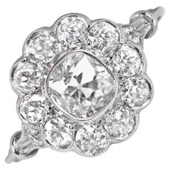 0.80ct Antique Cushion Cut Diamond Cluster Engagement Ring, H Color, Platinum