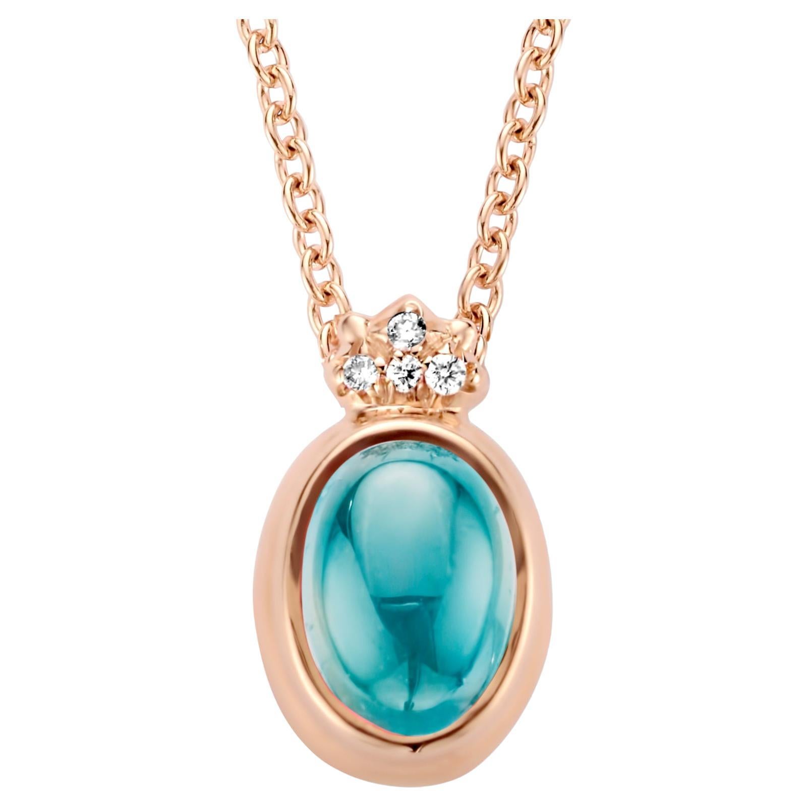 One of a kind lucky beetle necklace in 18K rose gold 3,7g set with the finest diamonds in brilliant cut 0,02Ct (VVS/DEF quality) and one natural, aquamarine in ovale cabouchon cut 0,80Ct. The chain is 42cm long.

Celine Roelens, a goldsmith and