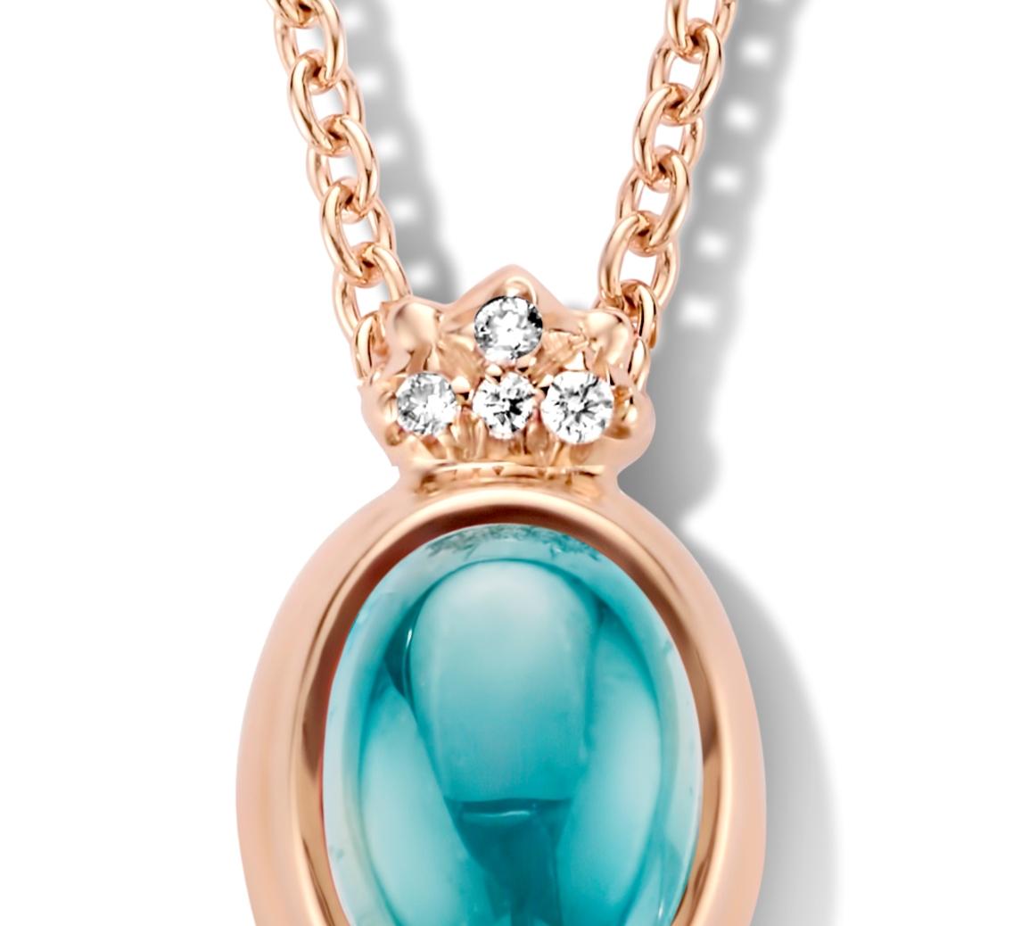 0.80Ct Aquamarine 18K Rose Gold Diamond Pendant Necklace In New Condition For Sale In GENT, BE