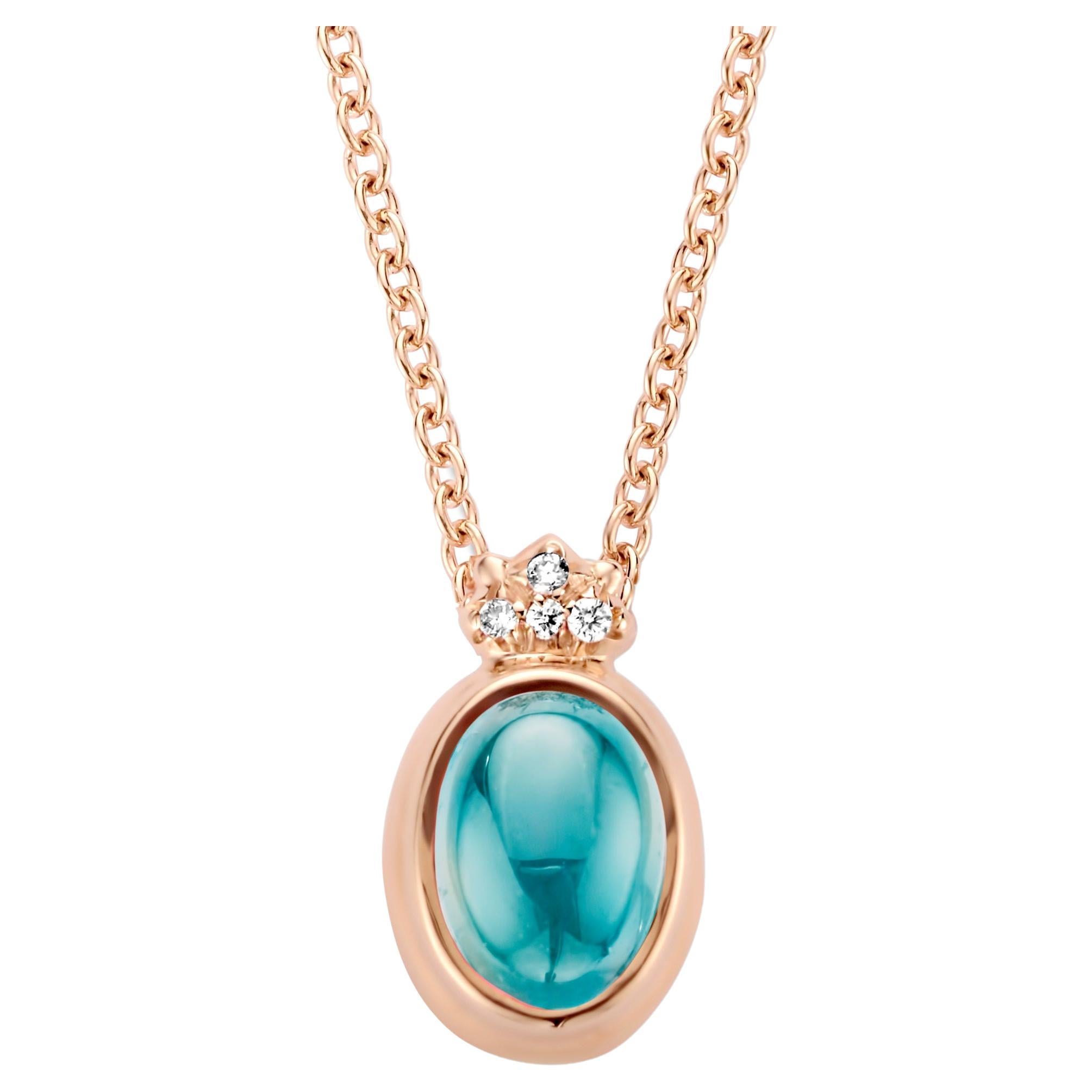 0.80Ct Aquamarine 18K Rose Gold Diamond Pendant Necklace