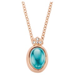 0.80Ct Aquamarine 18K Rose Gold Diamond Pendant Necklace