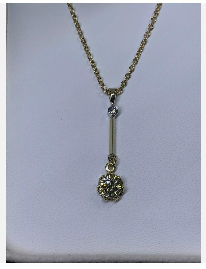 Collier à pendentif solitaire de 0,80ct Diamond Drop Dangle Chunky en or jaune 18ct en vente 1