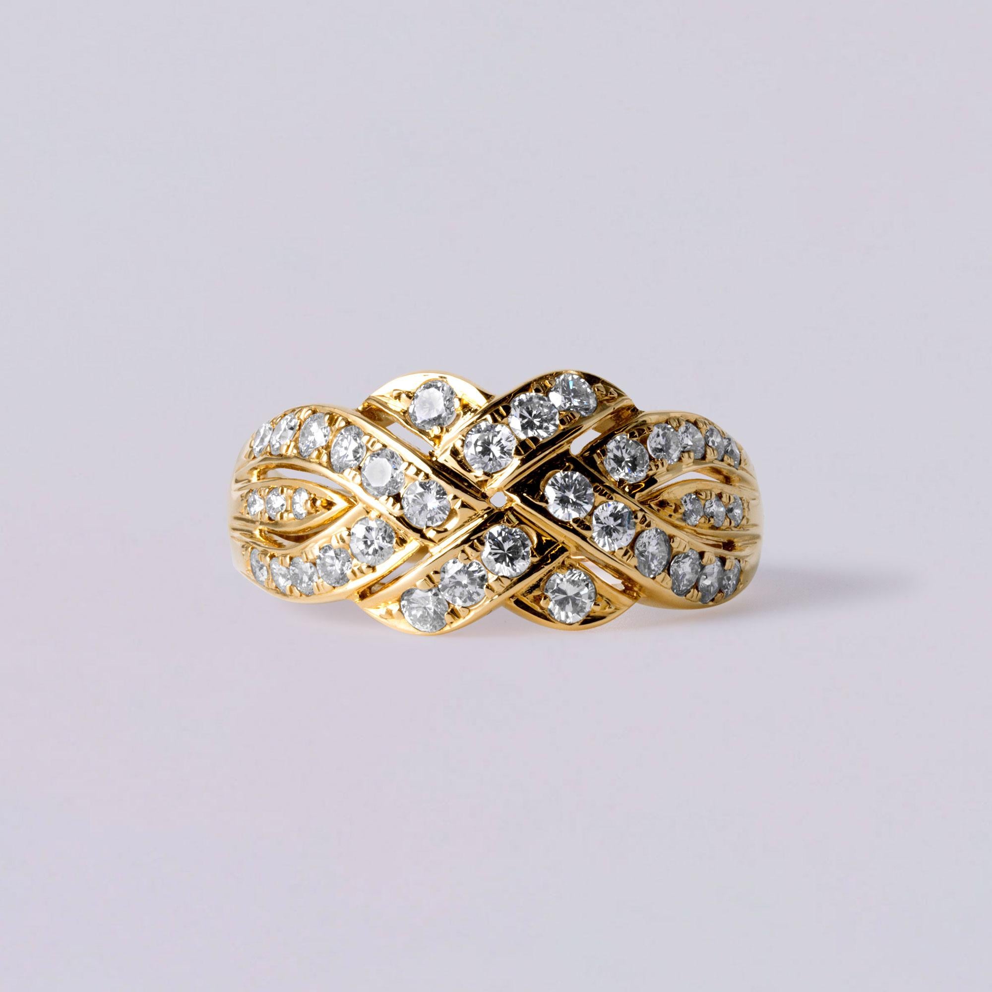 0,80 Karat Diamant Love Knot Ring  Geflochtenes Design Band in 18K Gold  Vintage Größe 8.7 im Angebot 1