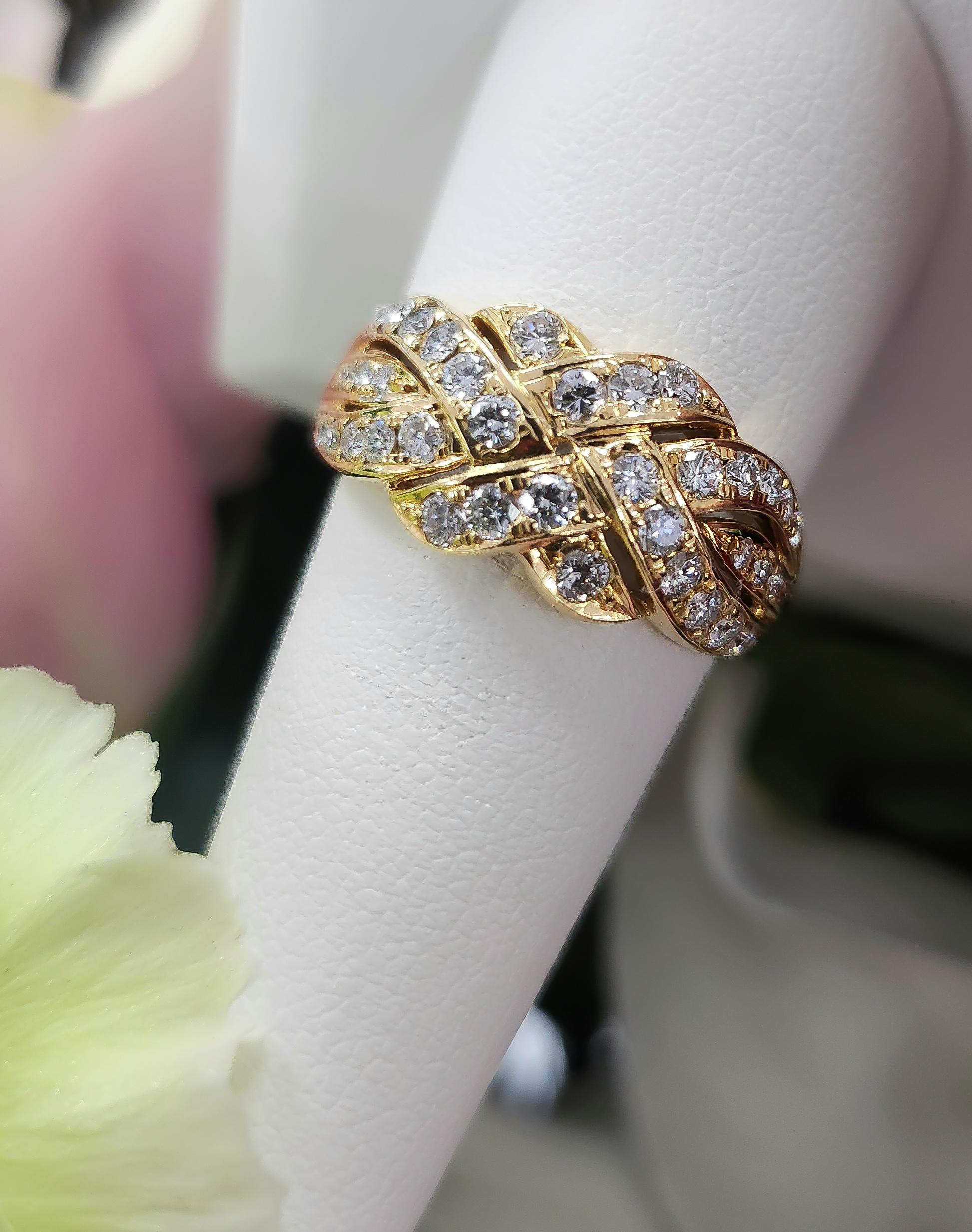 0,80 Karat Diamant Love Knot Ring  Geflochtenes Design Band in 18K Gold  Vintage Größe 8.7 im Angebot 2