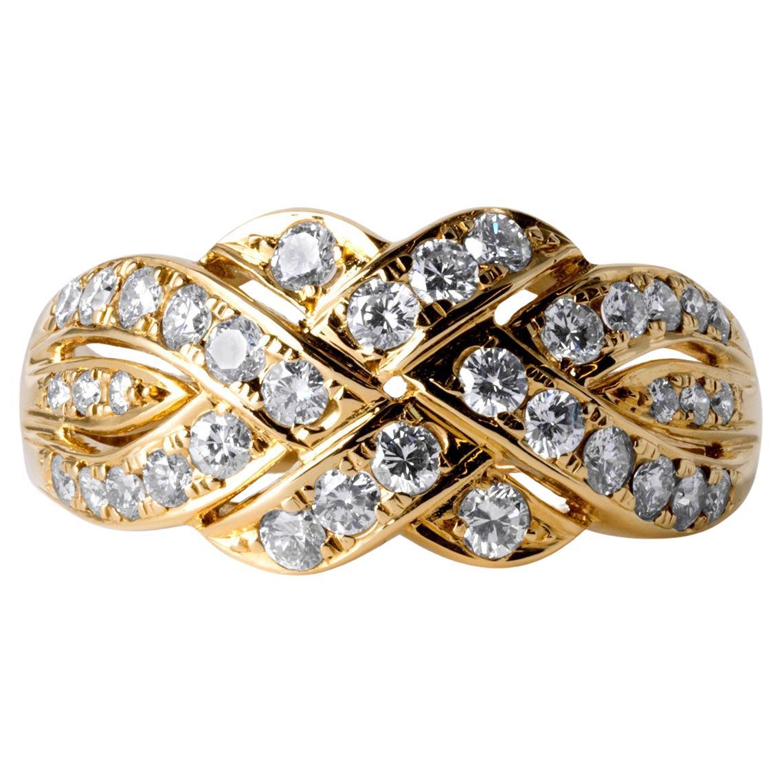 0.80ct Diamond Love Knot Ring  Woven Design Band in 18K Gold  Vintage Size 8.7