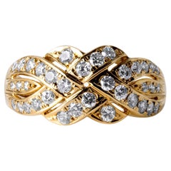 0.80ct Diamond Love Knot Ring  Woven Design Band in 18K Gold  Vintage Size 8.7
