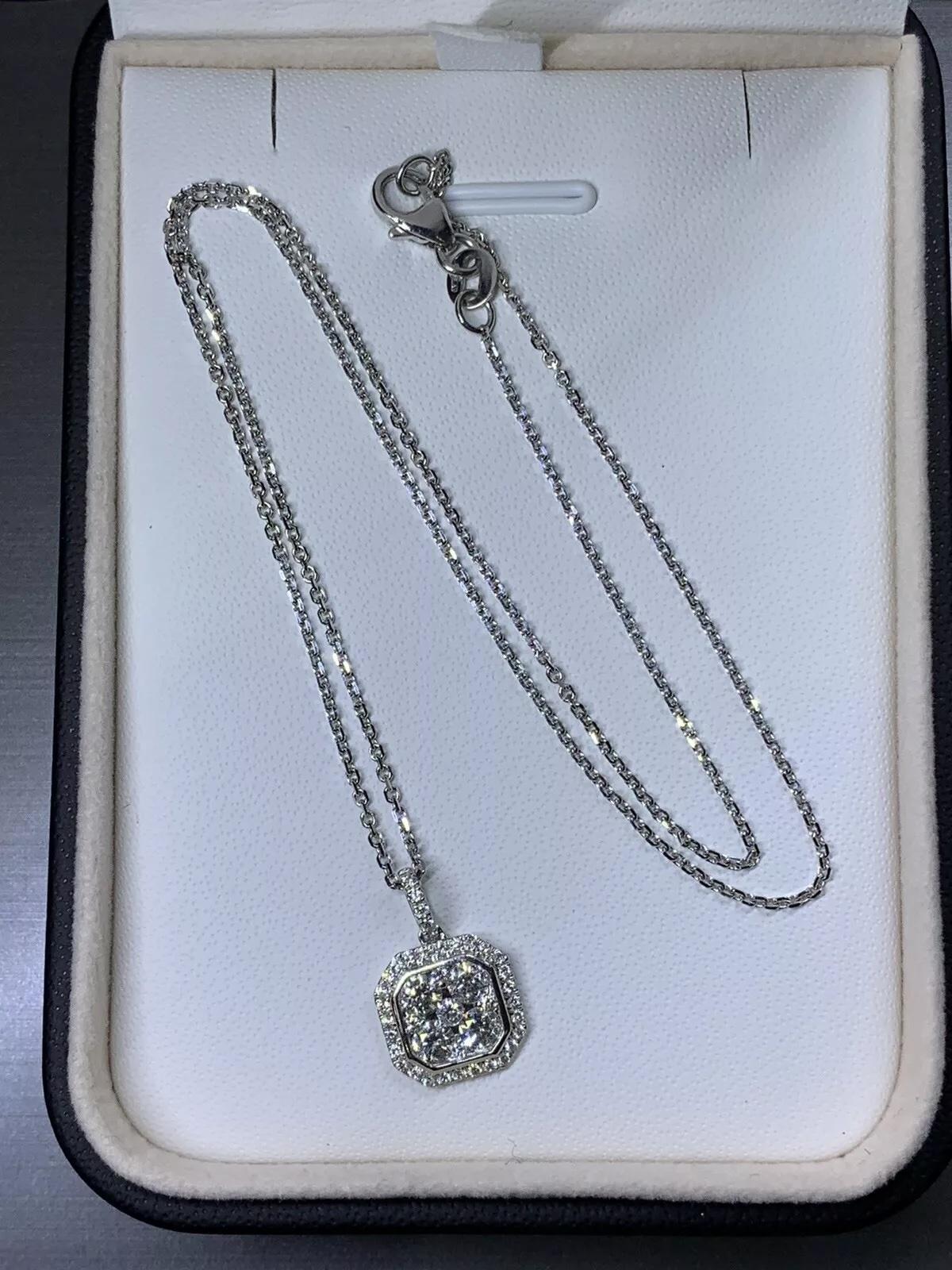 Round Cut 0.80ct Diamond pendant necklace in 18k white gold 16 inches. For Sale