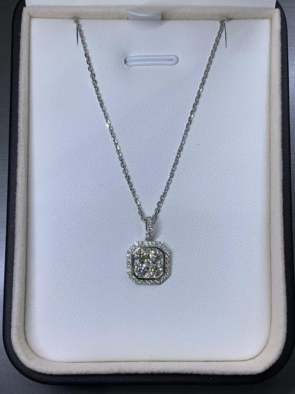 0.80ct Diamond pendant necklace in 18k white gold 16 inches. For Sale