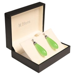 Pendientes de diamantes talla europea antigua (aprox. 0,8 quilates) y ágata, platino