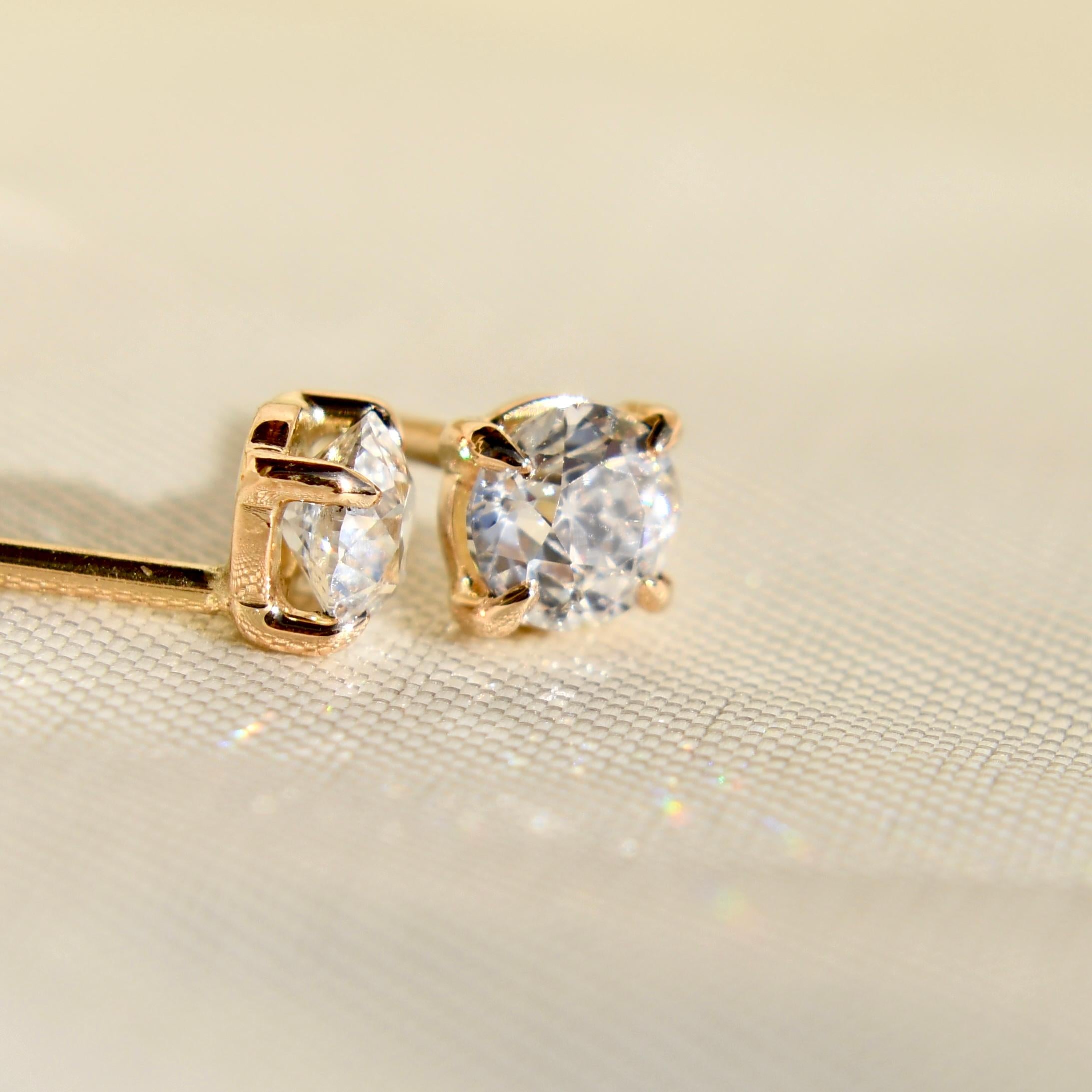 Women's 0.80ct old mine cut diamond studs, GIA certified  For Sale