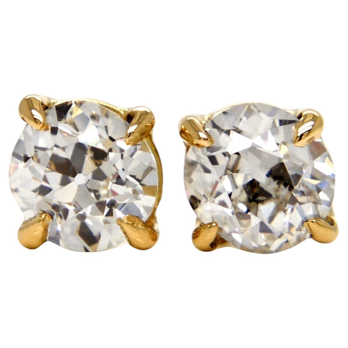 0.80ct old mine cut diamond studs, GIA certified  For Sale