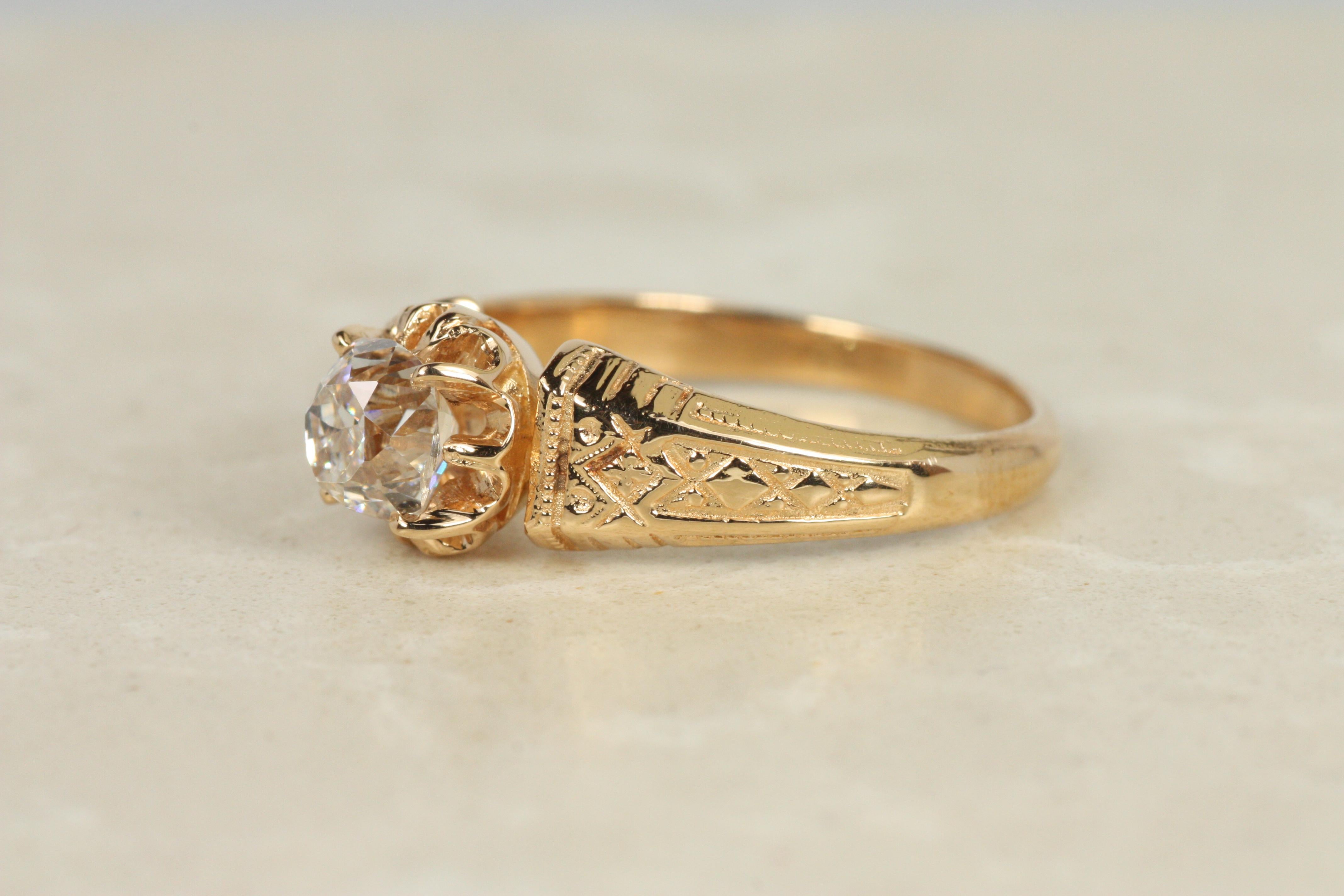Bague de fiançailles solitaire victorienne en or rose 18 carats, diamant taille ancienne de 0,80 carat Neuf - En vente à Santa Monica, CA