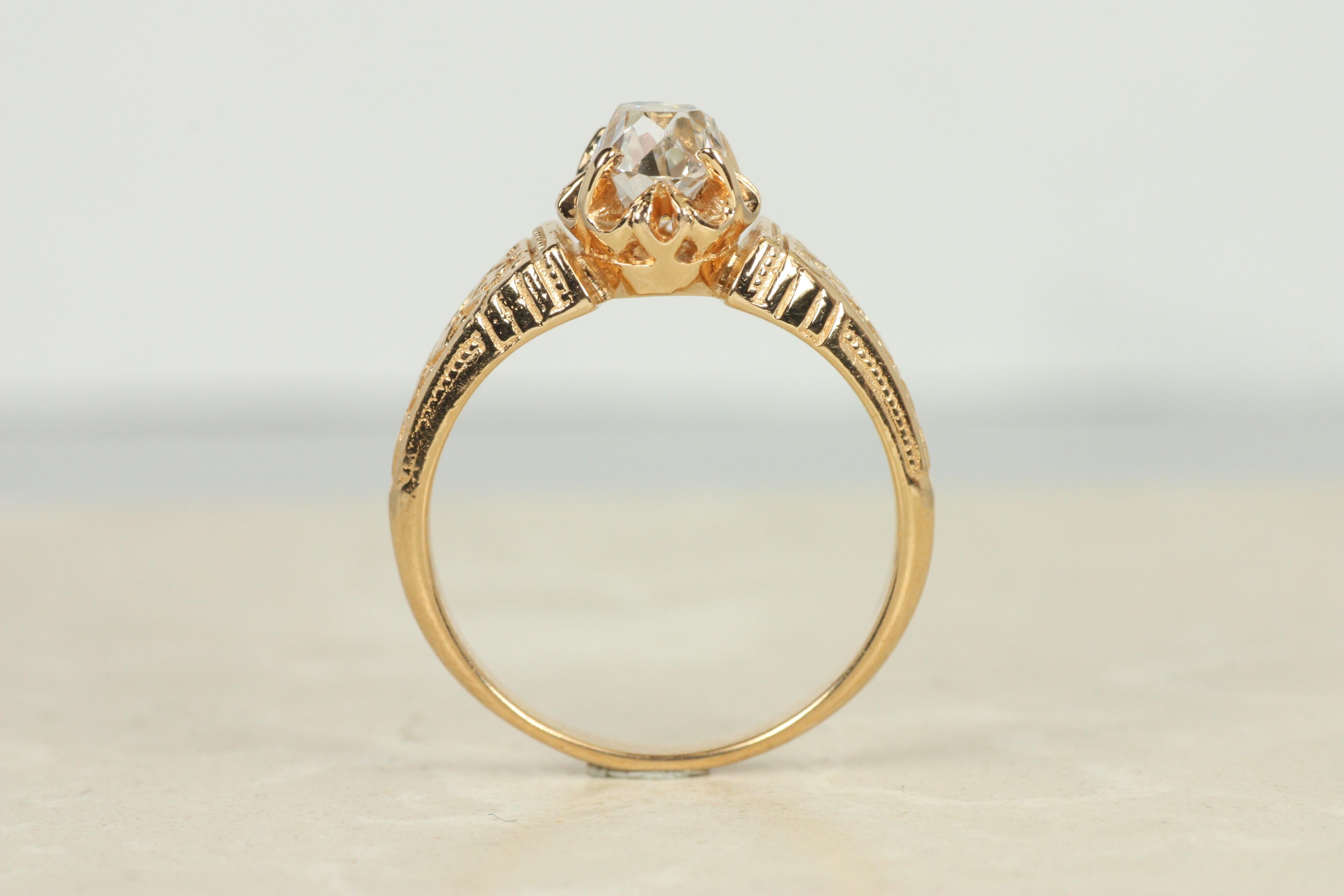 Bague de fiançailles solitaire victorienne en or rose 18 carats, diamant taille ancienne de 0,80 carat Pour femmes en vente