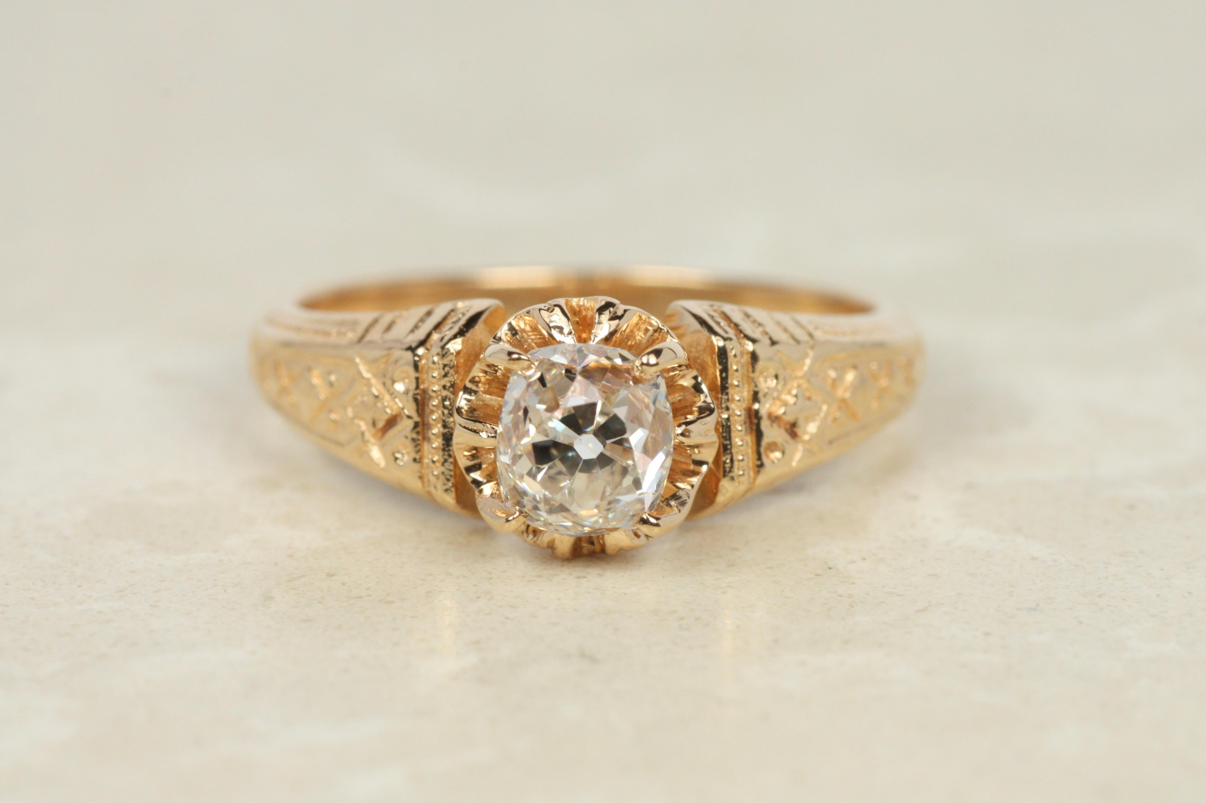 Bague de fiançailles solitaire victorienne en or rose 18 carats, diamant taille ancienne de 0,80 carat en vente 2