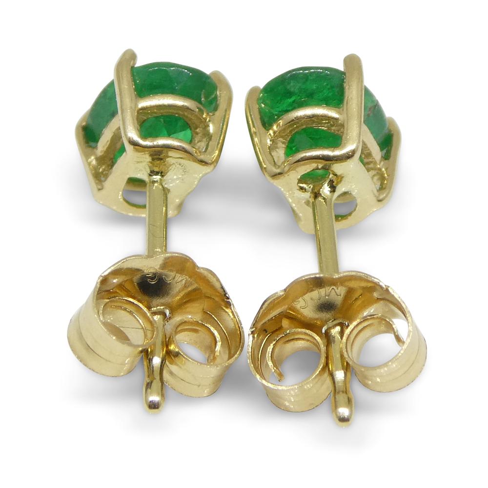 0.80ct Oval Green Colombian Emerald Stud Earrings set in 14k Yellow Gold For Sale 2