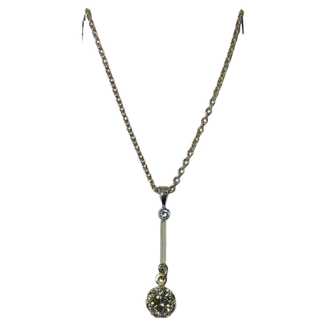 0.80ct Round Diamond Drop Pendant Necklace in 18k yellow gold.