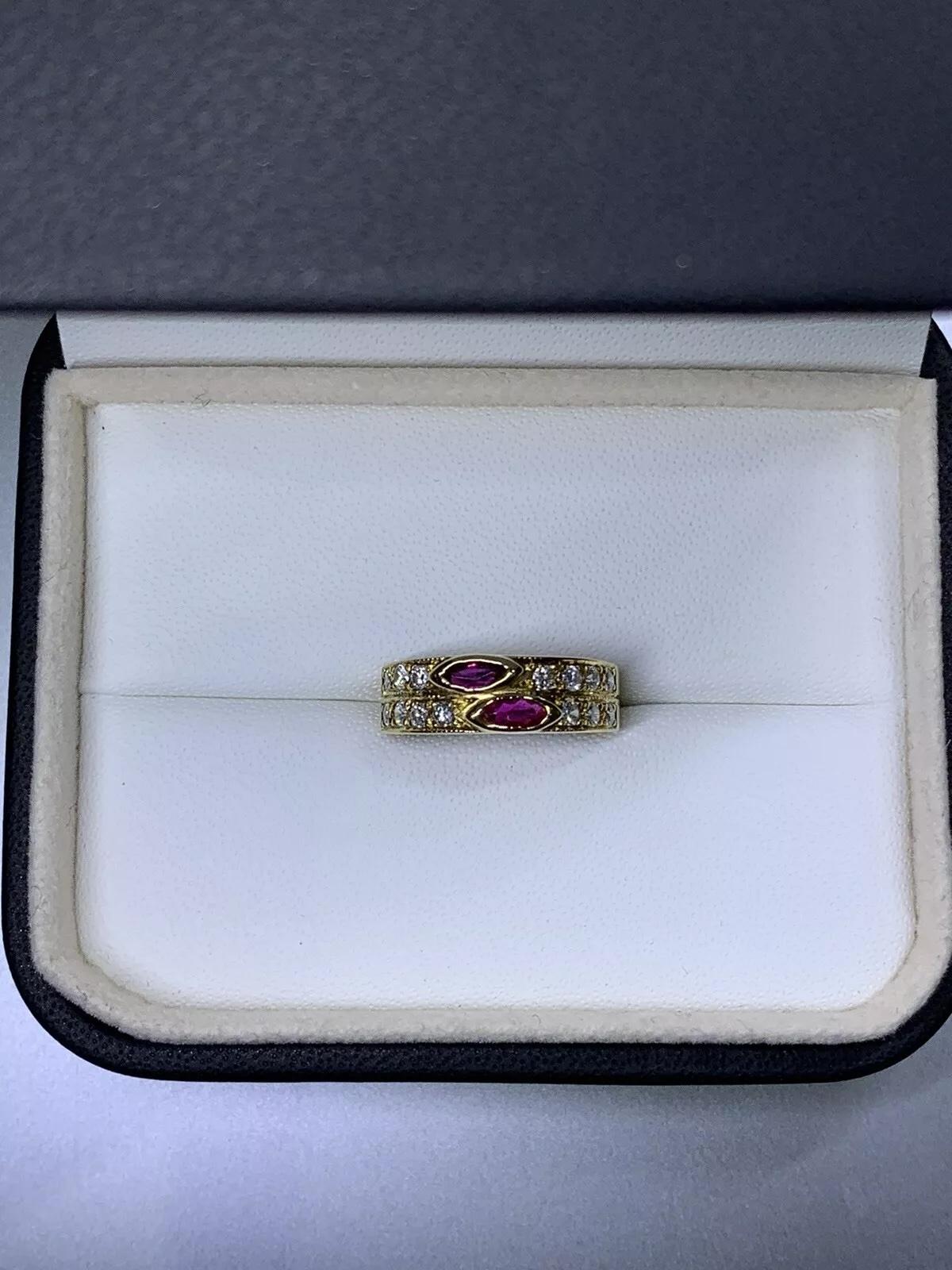 Marquise Cut 0.80ct Ruby marquise diamond engagement ring in 18k yellow gold. For Sale