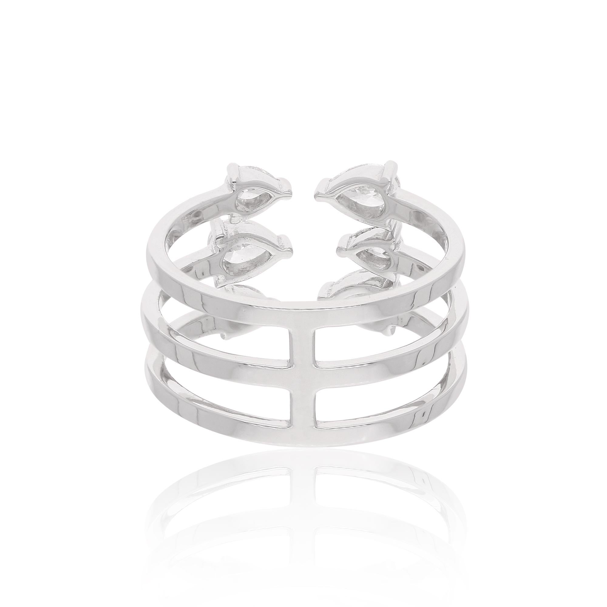 in vendita:  0.80Ct SI/H Pear Natural Diamond Triple Open Band Ring 14k Solid White Gold 7