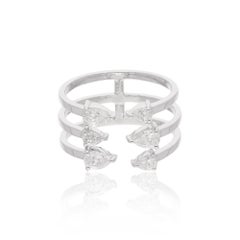 0,80 Karat SI/H Birne Naturdiamant Dreifach offener Bandring 14k Massiv Weißgold