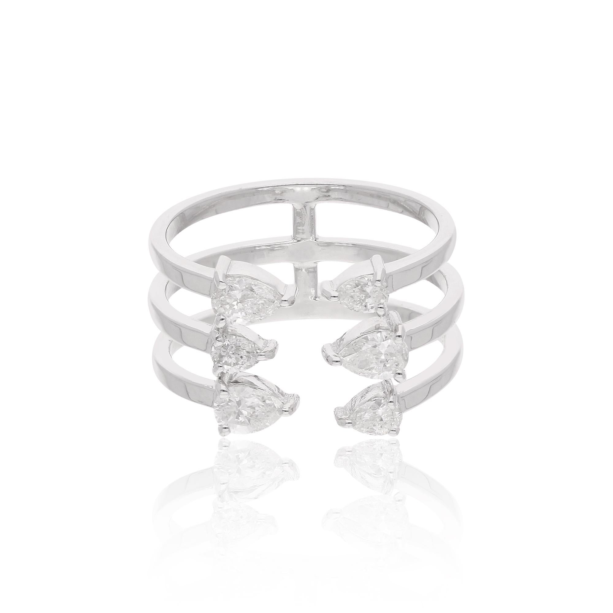 in vendita:  0,80Ct SI/H Pear Natural Diamond Triple Open Band Ring Oro bianco massiccio 18k 3