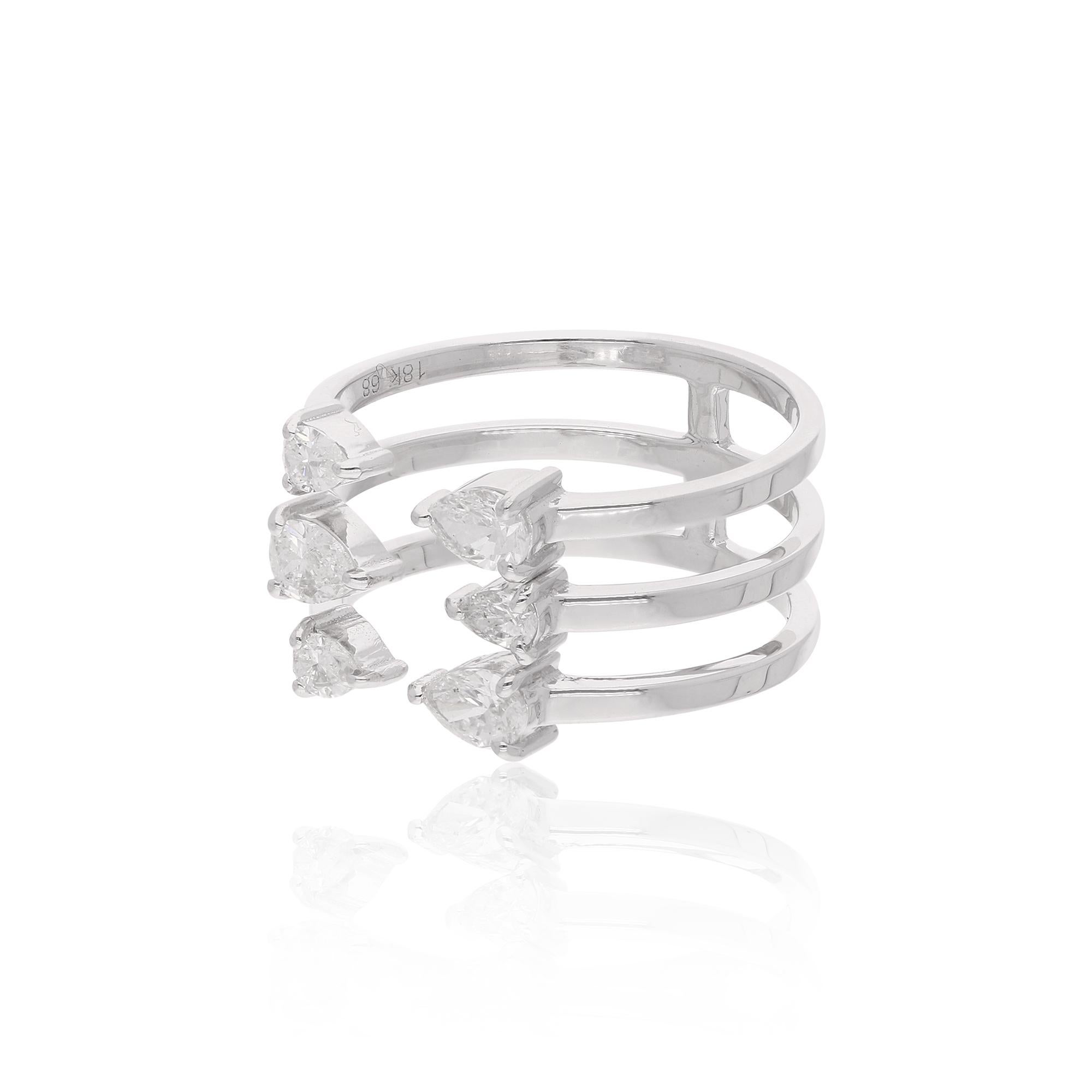 in vendita:  0,80Ct SI/H Pear Natural Diamond Triple Open Band Ring Oro bianco massiccio 18k 6