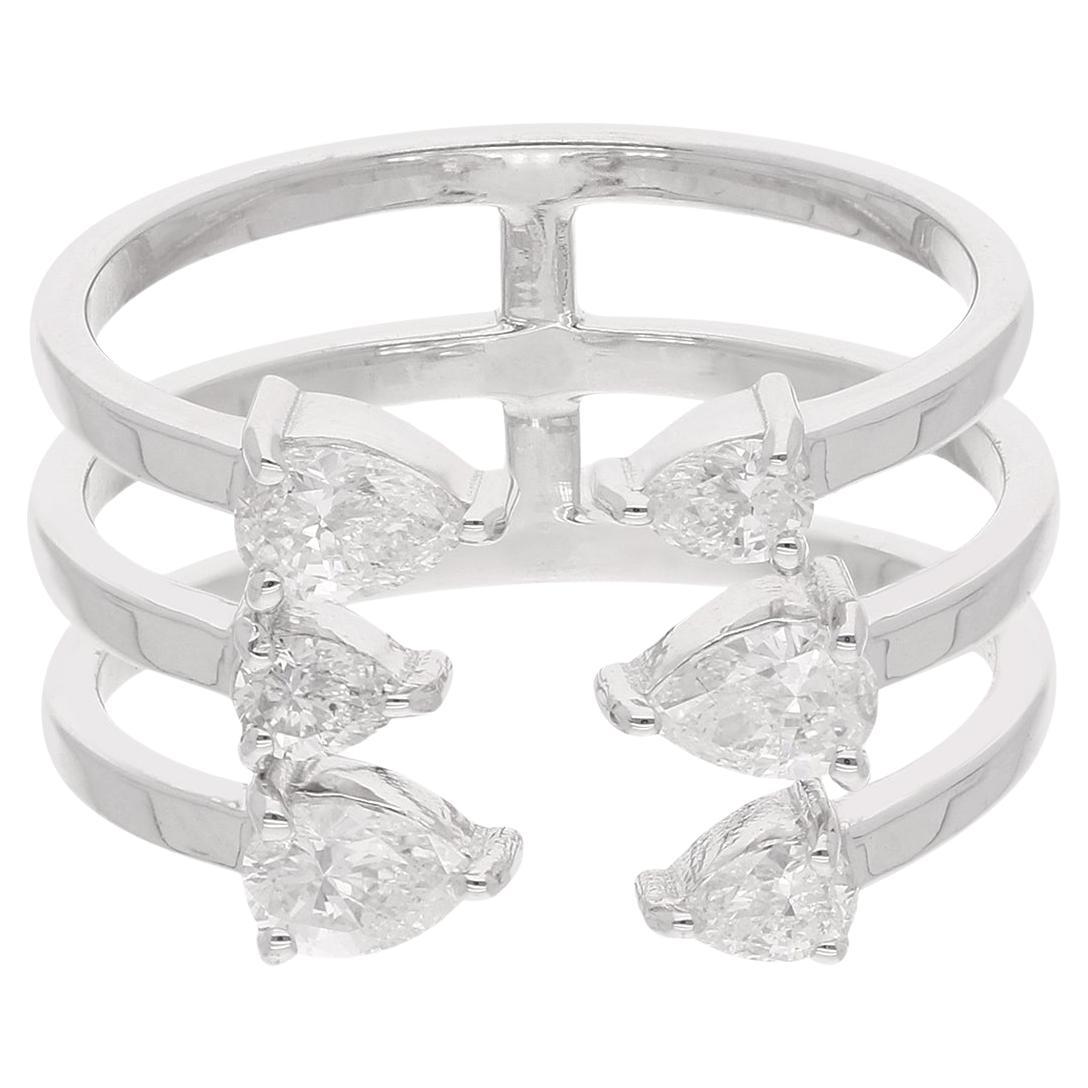 in vendita:  0,80Ct SI/H Pear Natural Diamond Triple Open Band Ring Oro bianco massiccio 18k