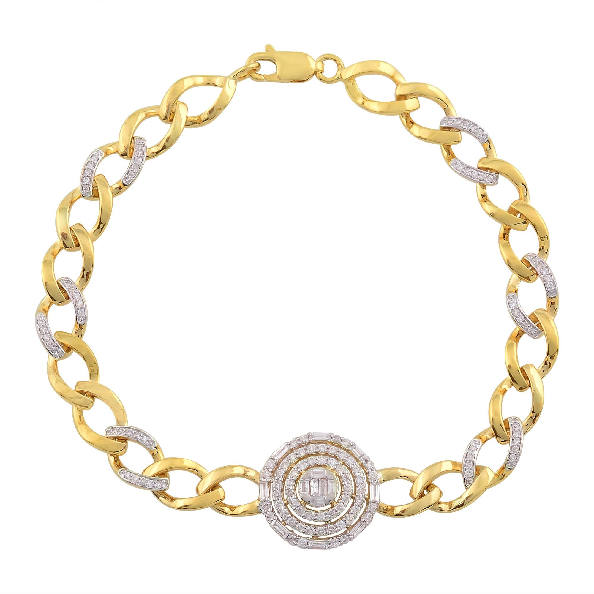 Mixed Cut 0.80ct SI/HI Diamond Cluster Curb Link Chain Bracelet Gift 18K Yellow Gold For Sale