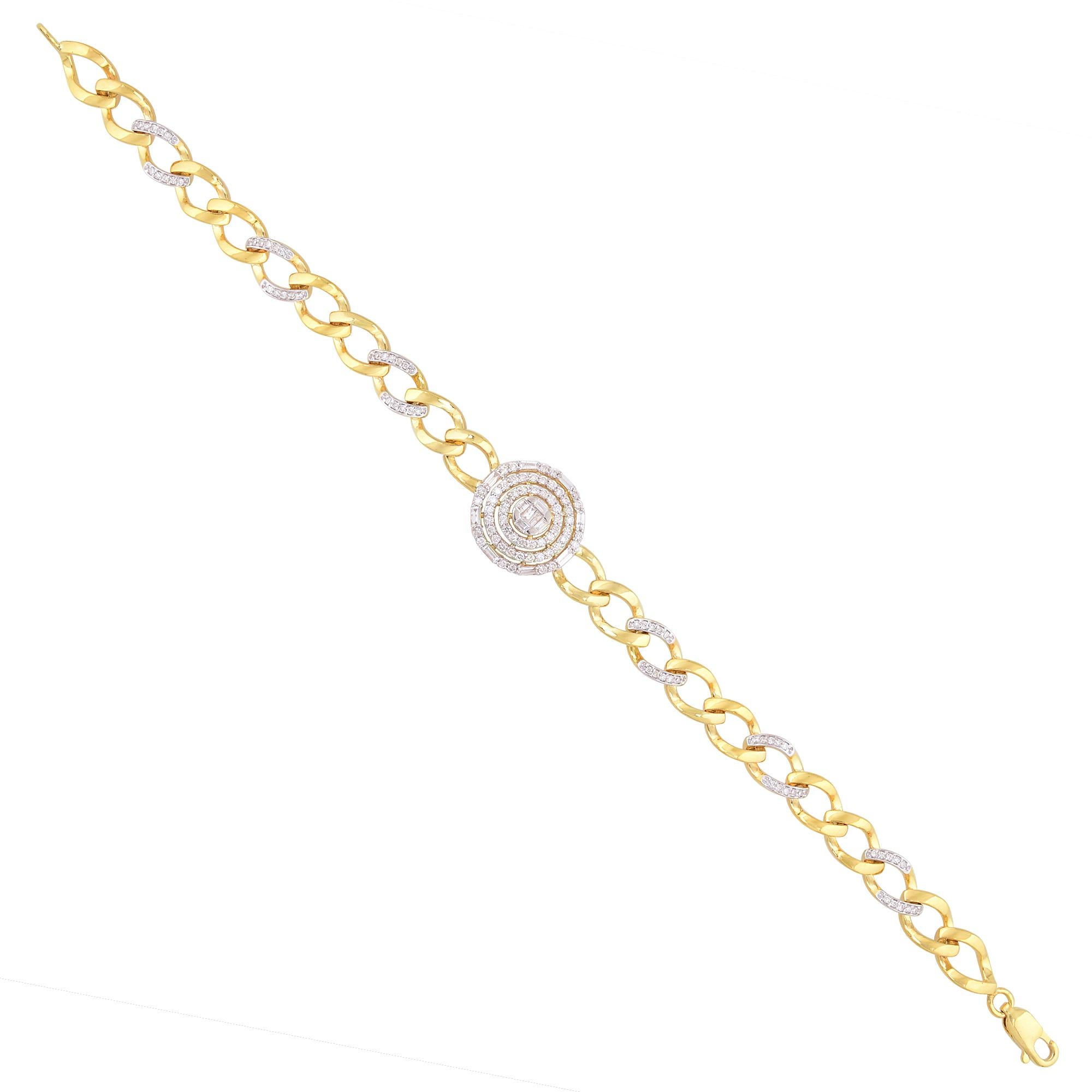 Women's 0.80ct SI/HI Diamond Cluster Curb Link Chain Bracelet Gift 18K Yellow Gold For Sale