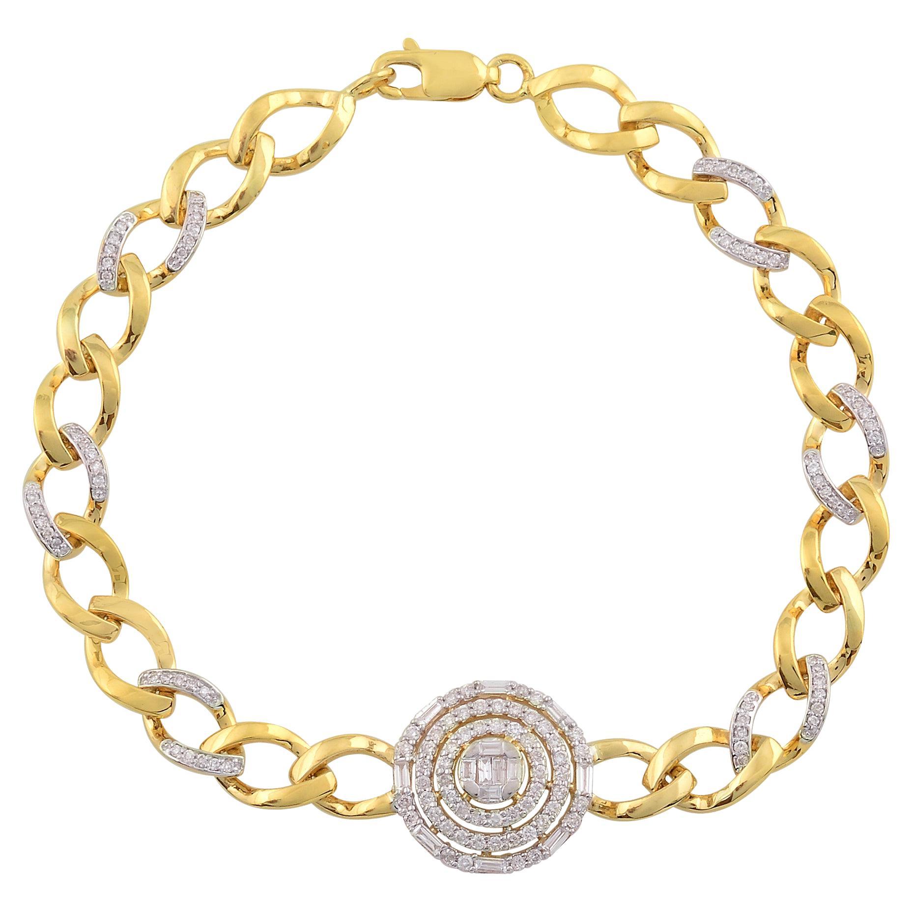 0.80ct SI/HI Diamond Cluster Curb Link Chain Bracelet Gift 18K Yellow Gold For Sale