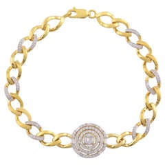 0.80ct SI/HI Diamond Cluster Curb Link Chain Bracelet Gift 18K Yellow Gold