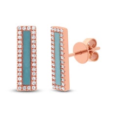 0.80ct Turquoise and Diamond Bar Stud Earrings in 14k Rose Gold