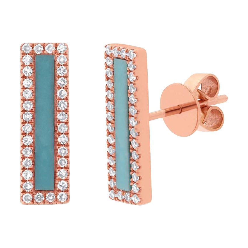 0.80ct Turquoise and Diamond Bar Stud Earrings in 14k Rose Gold im Angebot