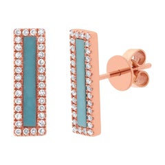 0.80ct Turquoise and Diamond Bar Stud Earrings in 14k Rose Gold